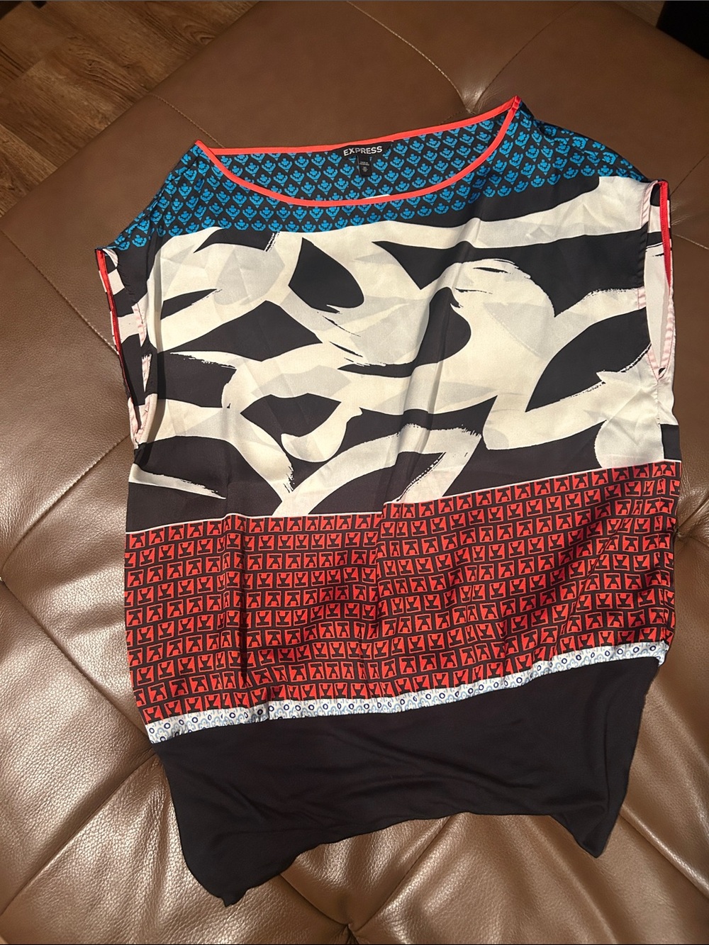 Express Colorblock Mixed-Print Sleeveless Top - Black, Cream & Red